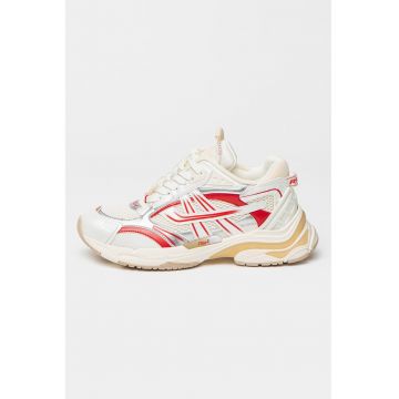 Pantofi sport cu insertii de piele ecologica Race - Alb/Rosu vermillion/Argintiu
