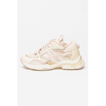 Pantofi sport cu insertii de piele ecologica Race - Auriu/Alb fildes/Roz pastel