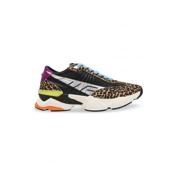 Pantofi sport demi-wedge - Negru/Maro/Fucsia