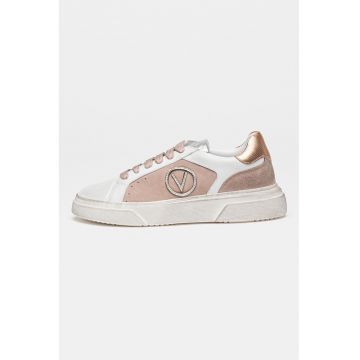 Pantofi sport din piele cu detaliu logo - Alb murdar/Roz prafuit