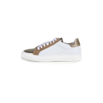 Pantofi sport din piele cu garnituri metalizate