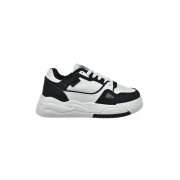 Pantofi sport din piele ecologica cu talpa wedge si insertii din plasa
