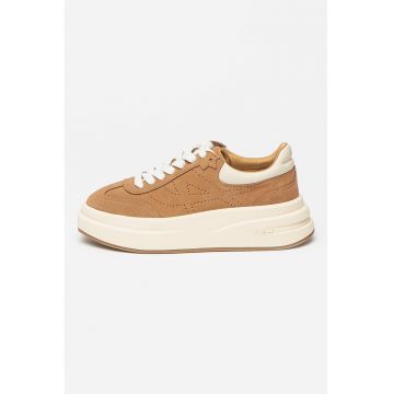 Pantofi sport flatform de piele intoarsa cu detaliu perforat