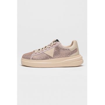 Pantofi sport flatform din piele intoarsa cu strasuri