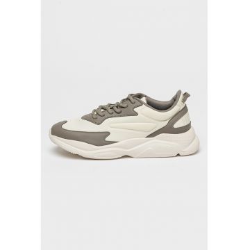 Pantofi sport cu logo Leon - Alb murdar/Gri inchis