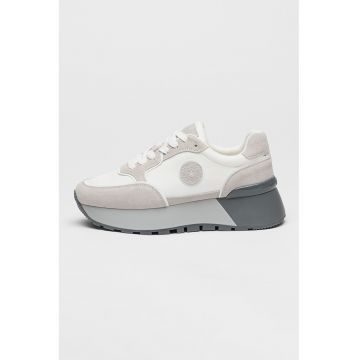 Pantofi sport cu talpa wedge si garnituri din piele intoarsa