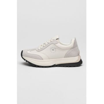 Pantofi sport cu talpa wedge si garnituri din piele intoarsa si material textil