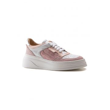 Pantofi sport de piele si piele intoarsa cu imprimeu