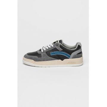 Pantofi sport low-cut din piele si piele intoarsa Grid