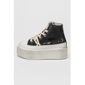 Tenisi din denim cu talpa flatform