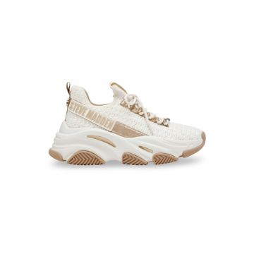 Pantofi sport din material textil cu aspect masiv si talpa wedge Project - Alb/Maro deschis
