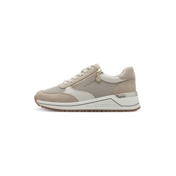 Pantofi sport wedge cu garnituri din piele
