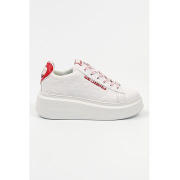 Pantofi sport wedge cu inimi in relief - Rosu/Alb