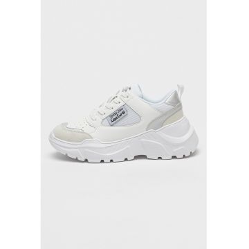 Pantofi sport wedge cu insertii de plasa si piele intoarsa