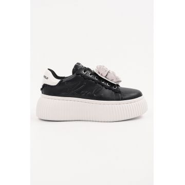 Pantofi sport wedge din piele cu aplicatii florale