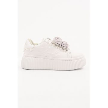 Pantofi sport wedge din piele cu aplicatii florale